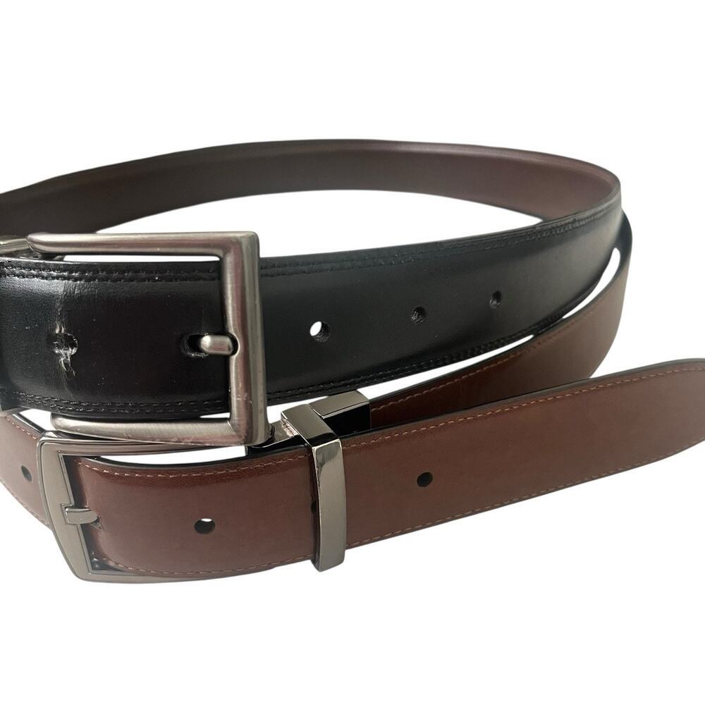 Perry Ellis Reversible Leather Belt Men's Size 32 & 34 Lot of 2 Black Brown